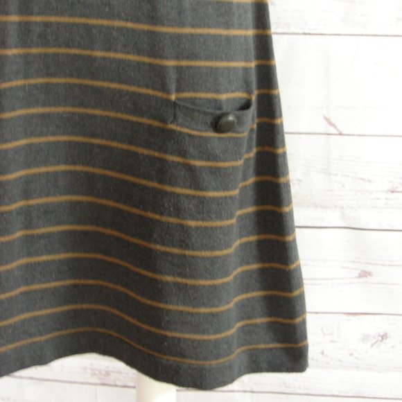 Gray Caramel Stripe Pleated Sleeve Sweater Dress L - Picture 11 of 16